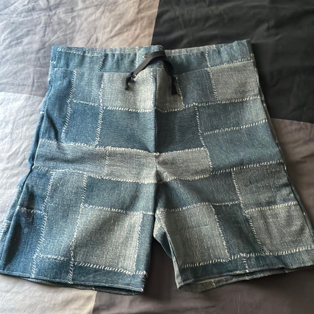 Hand made denim shorts with black cat vinyl.